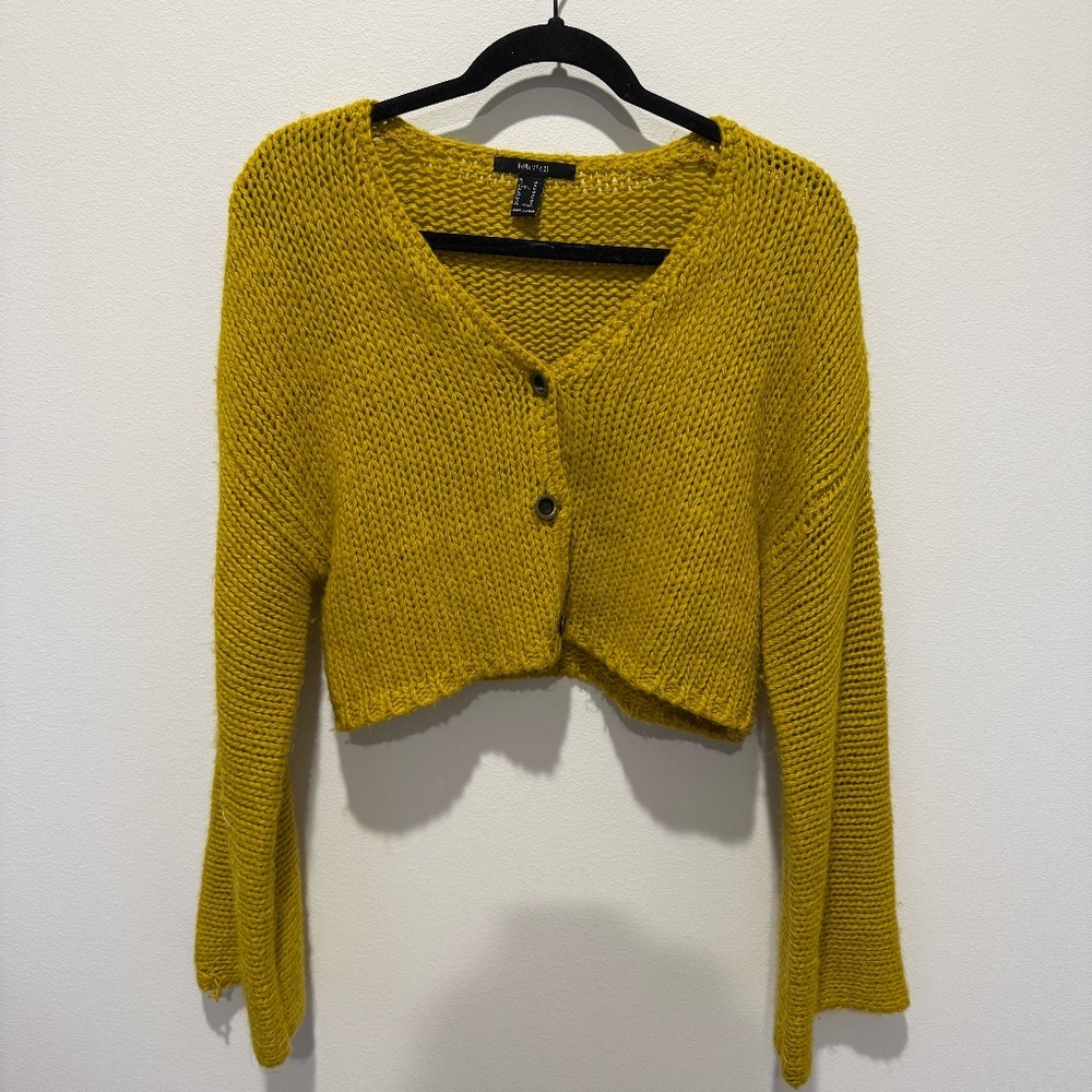 Forever 21 Mustard Yellow Chunky Knit Cropped Cardigan Size Medium